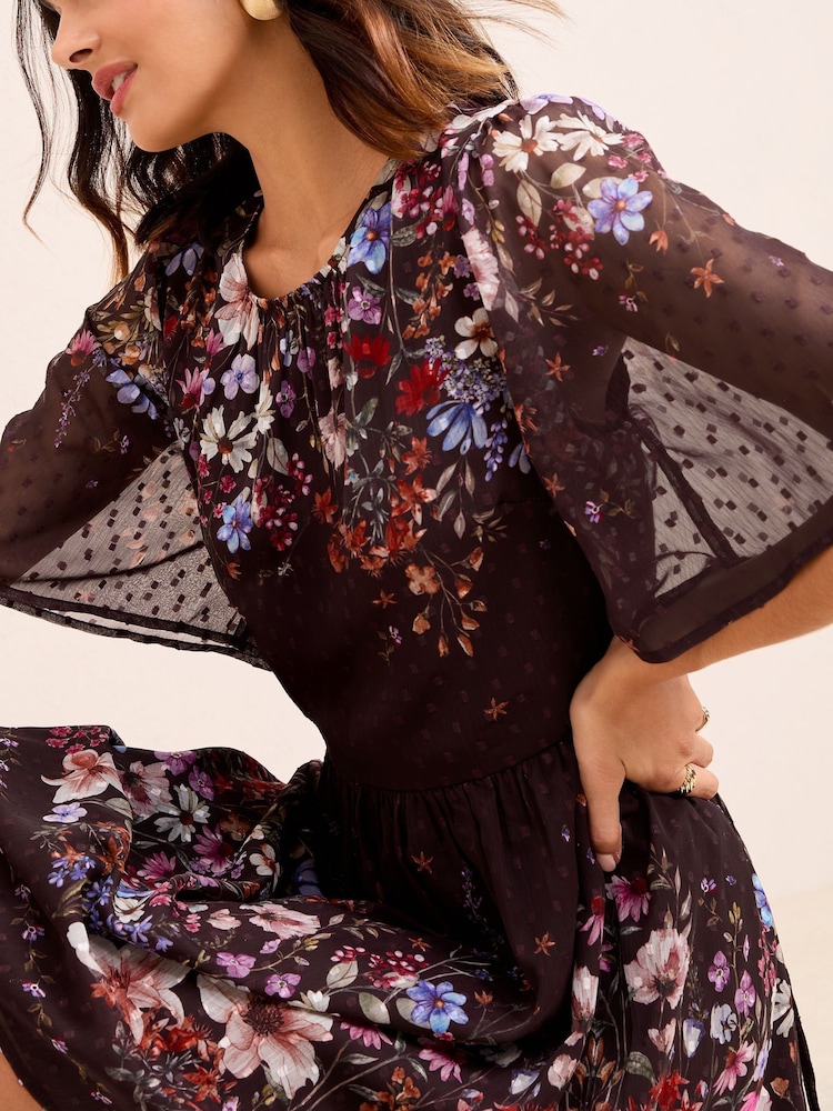 Friends Like These Purple Chiffon Dobby Floral Printed Mini Dress - Image 2 of 4