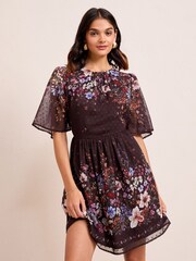 Friends Like These Purple Chiffon Dobby Floral Printed Mini Dress - Image 3 of 4