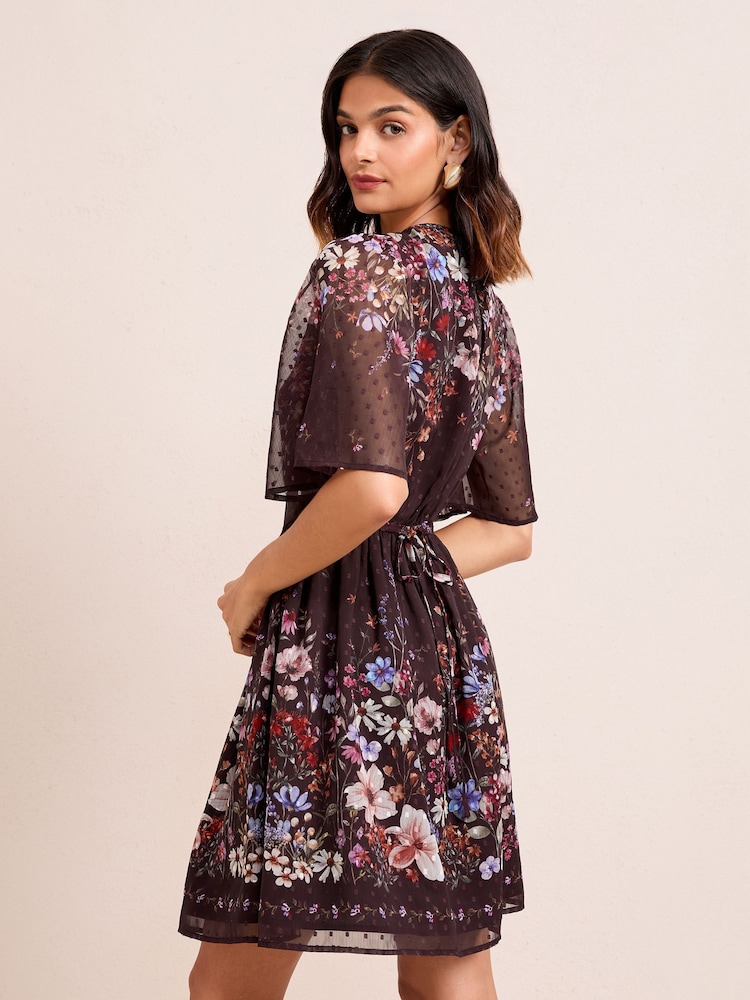Friends Like These Purple Chiffon Dobby Floral Printed Mini Dress - Image 4 of 4