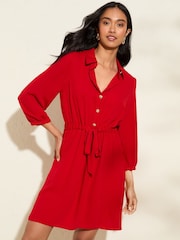 Friends Like These Red Long Sleeve Button Through Mini Shirt Dress - Image 1 of 4