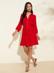 Friends Like These Red Long Sleeve Button Through Mini Shirt Dress - Image 3 of 4