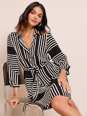 Friends Like These Black/White Long Sleeve Button Through Mini Shirt Dress - Image 1 of 4