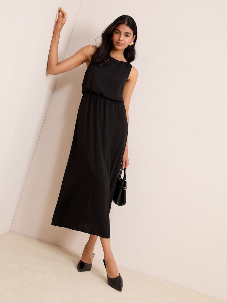 Friends Like These Black Chiffon Sleeveless Blouson Midi Dress - Image 1 of 4