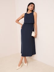 Friends Like These Navy Blue Chiffon Sleeveless Blouson Midi Dress - Image 1 of 4