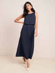 Friends Like These Navy Blue Chiffon Sleeveless Blouson Midi Dress - Image 3 of 4