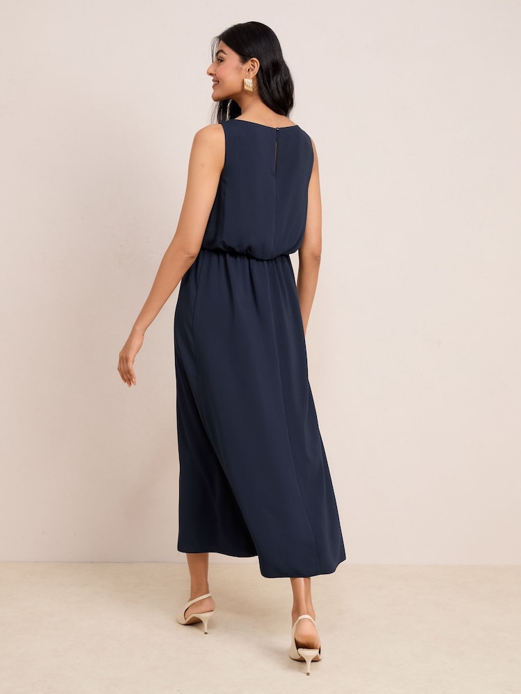 Friends Like These Navy Blue Chiffon Sleeveless Blouson Midi Dress - Image 4 of 4