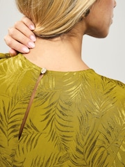 Ochre Yellow Short Sleeve Leaf Jacquard Satin Boxy T-Shirt - Image 5 of 8