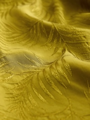 Ochre Yellow Short Sleeve Leaf Jacquard Satin Boxy T-Shirt - Image 7 of 8