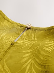 Ochre Yellow Short Sleeve Leaf Jacquard Satin Boxy T-Shirt - Image 8 of 8