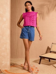 Rosa - Love & Roses Broderie Crew Neck Shell Top - Imagen 3 de 4