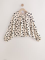 Cream/Black Polka Dot Long Sleeve Bubble Hem Top - Image 1 of 3