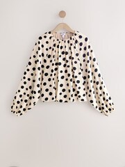Cream/Black Polka Dot Long Sleeve Bubble Hem Top - Image 5 of 7