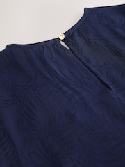 Navy Short Sleeve Leaf Jacquard Satin Boxy T-Shirt - Image 8 of 8