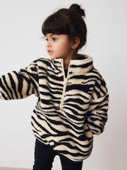 Black/White Zebra Print Half Zip Fleece (3mths-7yrs) - Image 1 of 8