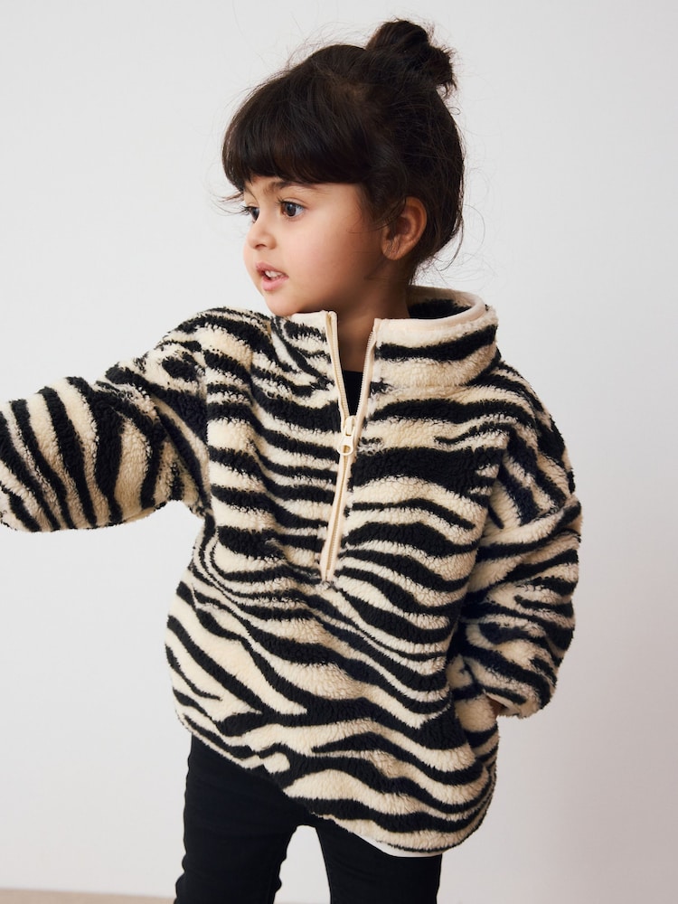Black/White Zebra Print Half Zip Fleece (3mths-7yrs) - Image 1 of 8