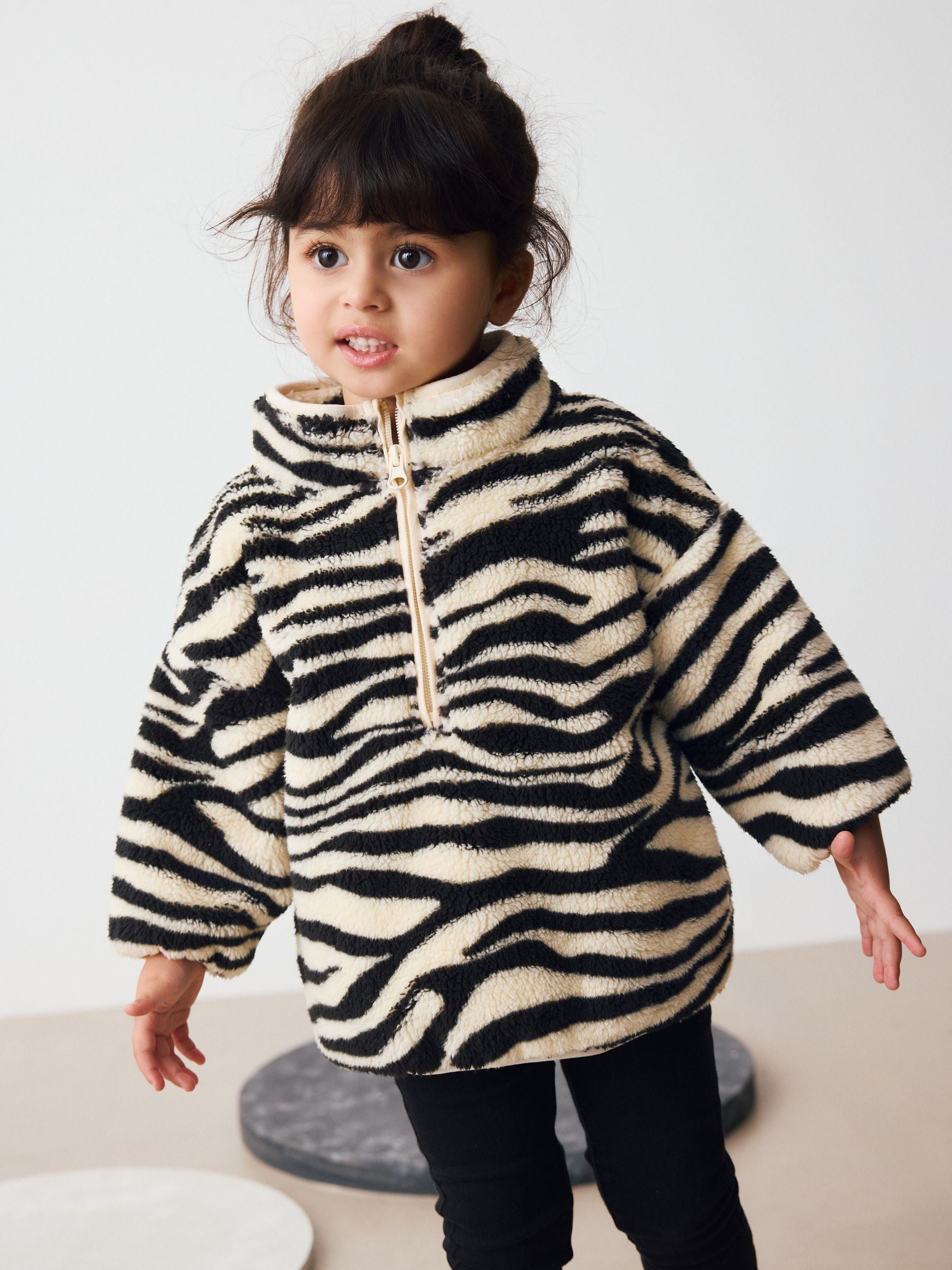 Buy Black/White Zebra Print Quarter Zip Fleece (3mths-7yrs) from
