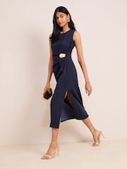 Friends Like These Navy Blue Sleeveless Scuba Hardware Trim Midi Dress - Image 3 of 4