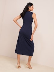 Friends Like These Navy Blue Sleeveless Scuba Hardware Trim Midi Dress - Image 4 of 4