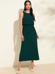 Friends Like These Green Petite Chiffon Sleeveless Blouson Midi Dress - Image 1 of 4