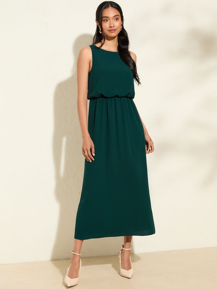 Friends Like These Green Petite Chiffon Sleeveless Blouson Midi Dress - Image 1 of 4