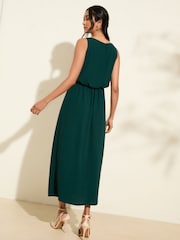 Friends Like These Green Petite Chiffon Sleeveless Blouson Midi Dress - Image 4 of 4