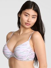 Victoria's Secret PINK White Script Print Push Up Bra - Image 1 of 3