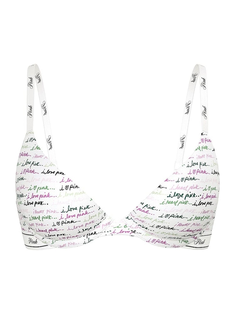 Victoria's Secret PINK White Script Print Push Up Bra - Image 3 of 3