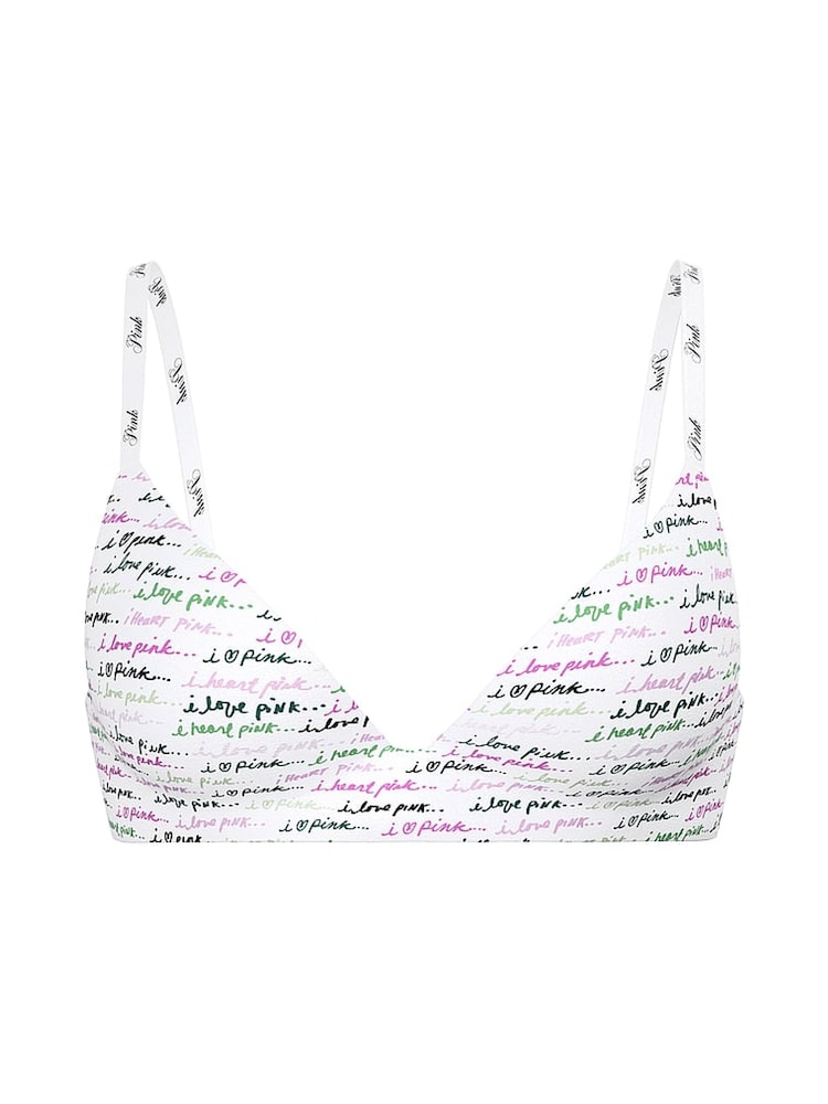 Victoria's Secret PINK White Script Print Non Wired Lightly Lined Bra - Image 1 of 1