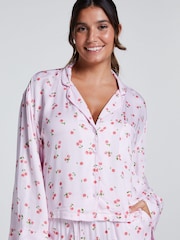 Hunkemoller Pink Satin Long Sleeved Pyjamas Top - Image 4 of 6