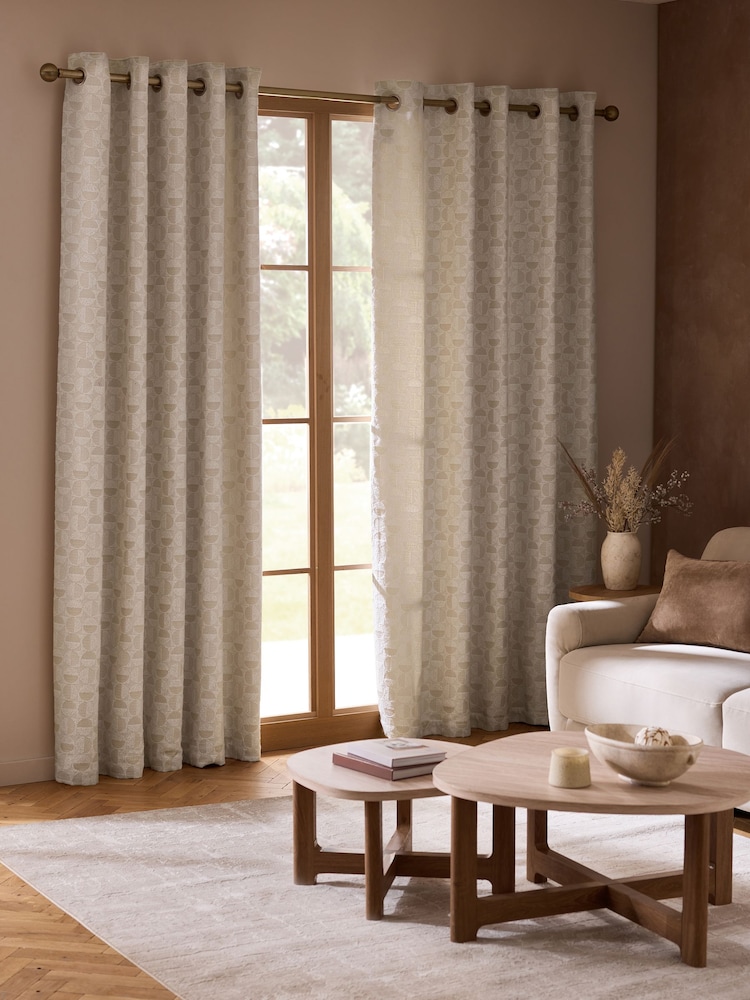Natural Cosy Jacquard Lined Eyelet Curtains - Image 1 of 5 Natural Cosy Jacquard Lined Eyelet Curtains - Image 1 of 5