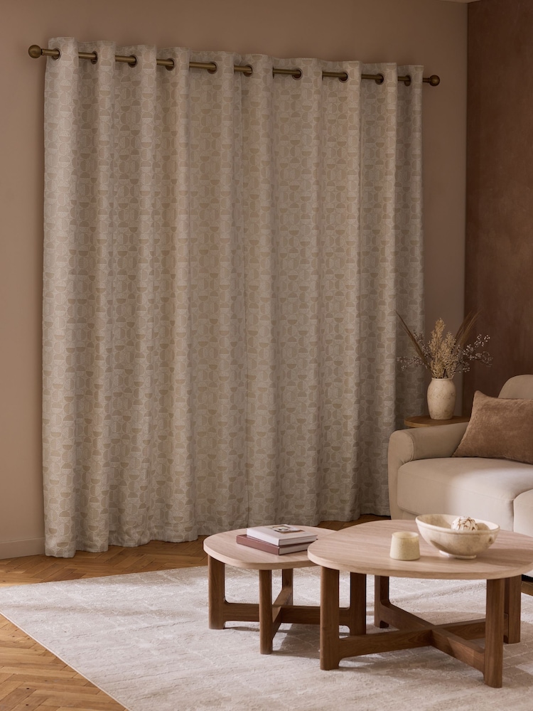 Natural Cosy Jacquard Lined Eyelet Curtains - Image 2 of 5 Natural Cosy Jacquard Lined Eyelet Curtains - Image 2 of 5