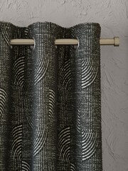Charcoal Grey Tufted Jacquard Lined Eyelet Curtains - Image 1 of 5
