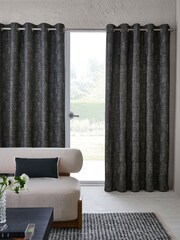 Charcoal Grey Tufted Jacquard Lined Eyelet Curtains - Image 2 of 5