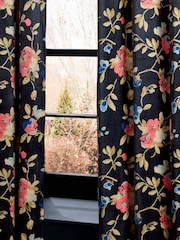 Navy Blue Floral Velvet Eyelet Lined Curtains - Image 4 of 5
