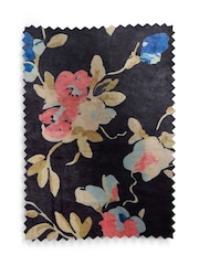 Navy Blue Floral Velvet Eyelet Lined Curtains - Image 5 of 5