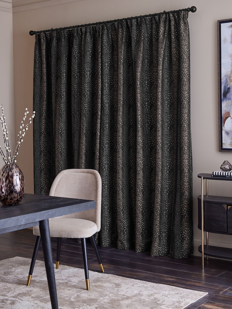 Leopard Animal Print Jacquard Pencil Pleat Lined Curtains - Bild 2 von 5