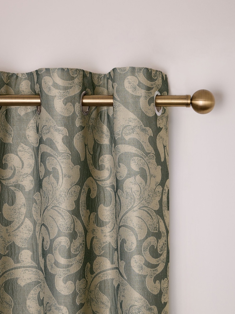 Blue/Champagne Collection Luxe Damask Jacquard Eyelet Lined Curtains - Image 1 of 5 Blue/Champagne Collection Luxe Damask Jacquard Eyelet Lined Curtains - Image 1 of 5