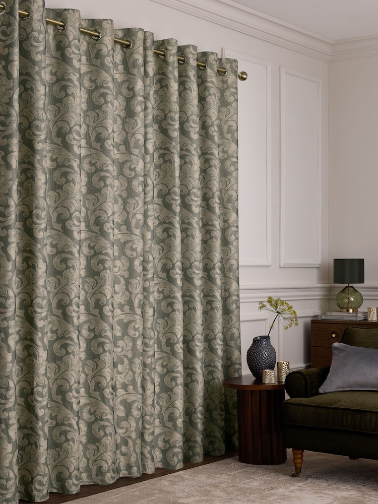 Cortinas revestidas com ilhós Jacquard de damasco da coleção Luxe - Imagem 2 de 5