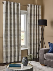 Champagne/Pewter Ombre Stripe Jacquard Eyelet Lined Curtains - Image 2 of 5