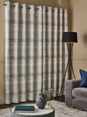 Champagne/Pewter Ombre Stripe Jacquard Eyelet Lined Curtains - Image 3 of 5