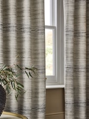 Champagne/Pewter Ombre Stripe Jacquard Eyelet Lined Curtains - Image 4 of 5