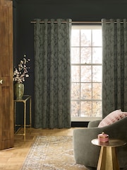 Green Tree Jacquard Eyelet Lined Curtains - Image 1 of 5