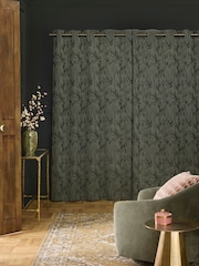Green Tree Jacquard Eyelet Lined Curtains - Image 2 of 5