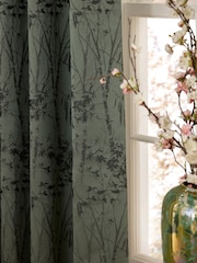 Green Tree Jacquard Eyelet Lined Curtains - Image 3 of 5