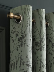 Green Tree Jacquard Eyelet Lined Curtains - Image 4 of 5