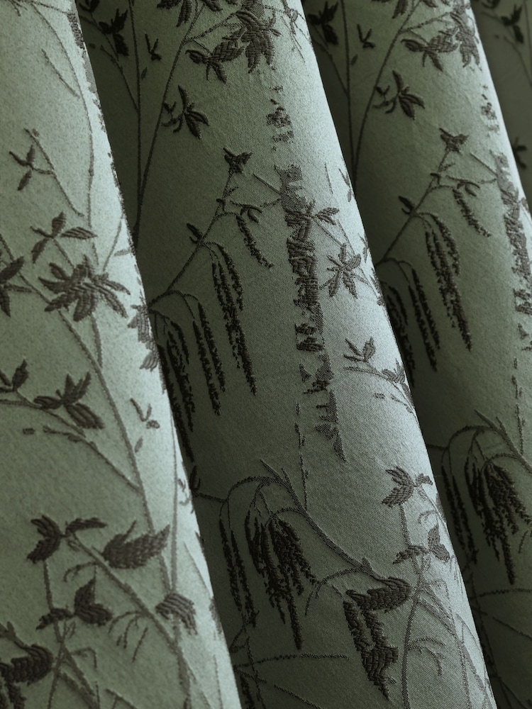 Green Tree Jacquard Eyelet Lined Curtains - Image 5 of 5 Green Tree Jacquard Eyelet Lined Curtains - Image 5 of 5