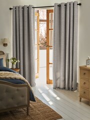 Blue/Natural Simplicity Jacquard Eyelet Lined Curtains - Image 9 of 10