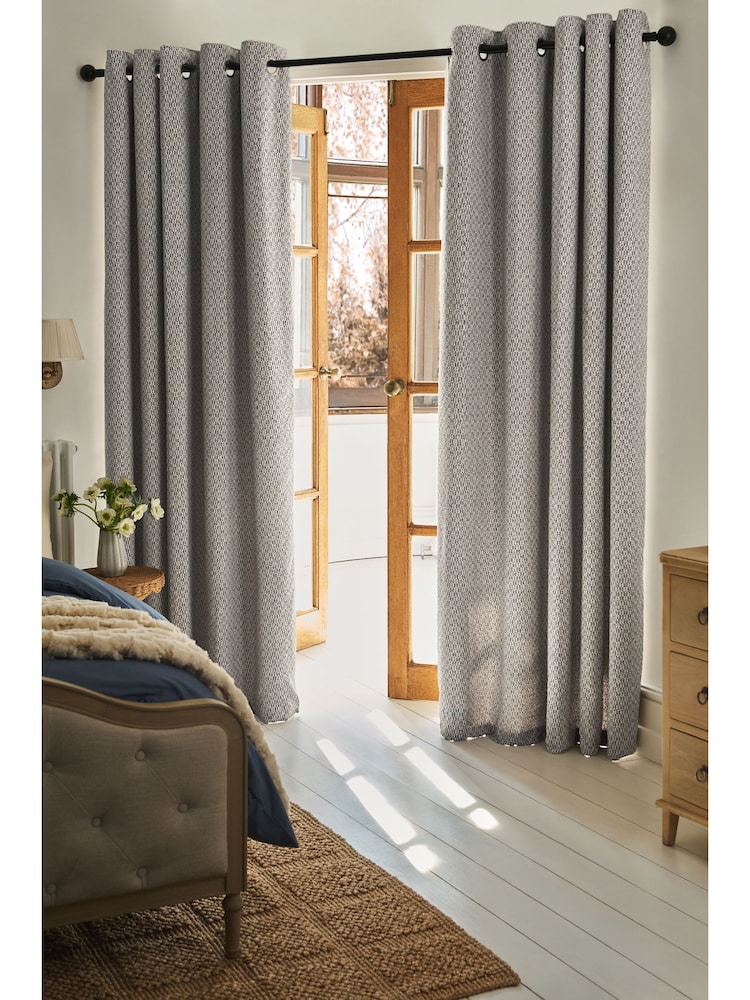 Blue/Natural Simplicity Jacquard Eyelet Lined Curtains - Image 1 of 10 Blue/Natural Simplicity Jacquard Eyelet Lined Curtains - Image 1 of 10