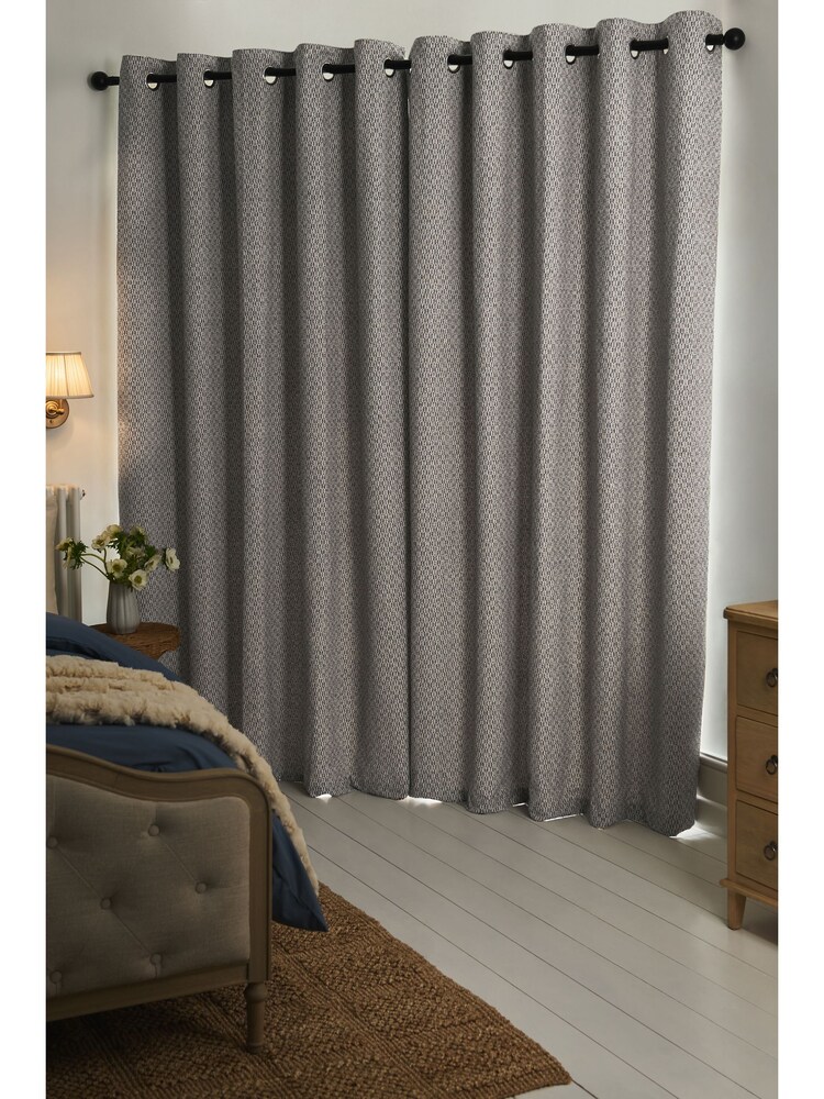 Blue/Natural Simplicity Jacquard Eyelet Lined Curtains - Image 2 of 10 Blue/Natural Simplicity Jacquard Eyelet Lined Curtains - Image 2 of 10