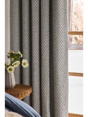 Blue/Natural Simplicity Jacquard Eyelet Lined Curtains - Image 3 of 10
